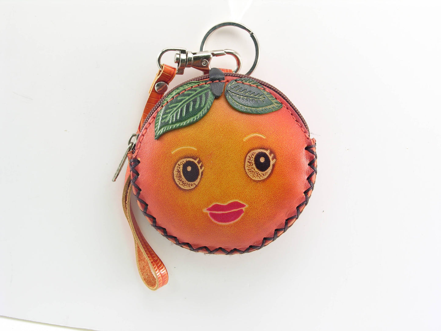 Leather Orange Coin Purse wallet-small size